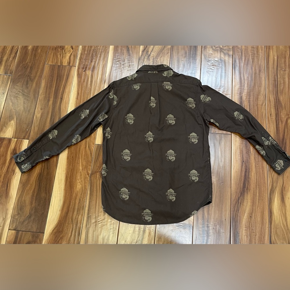 Filson brown button down men's M 5-oz woven Smokey Bear graphic print rare - Picture 4 of 7